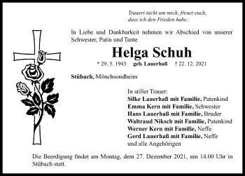 Traueranzeige von Helga Schuh von Neustadt/ Scheinfeld/ Uffenheim