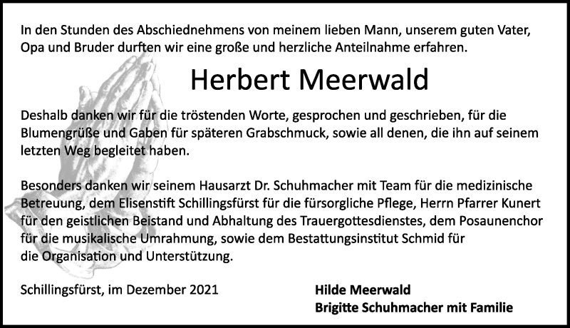  Traueranzeige für Herbert Meerwald vom 18.12.2021 aus GE