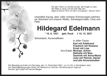 Traueranzeige von Hildegard Edelmann von Dinkelsbühl/ Feuchtwangen