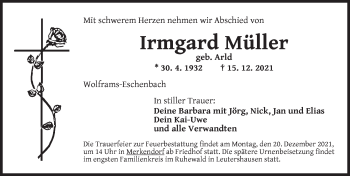 Traueranzeige von Irmgard Müller von Ansbach