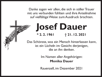 Traueranzeige von Josef Dauer von Ansbach