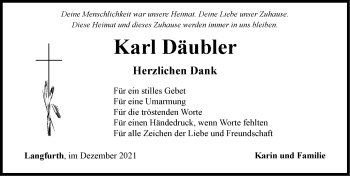 Traueranzeige von Karl Däubler von Dinkelsbühl/ Feuchtwangen