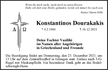 Traueranzeige von Konstantinos Dourakakis von Ansbach