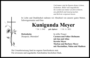 Traueranzeige von Kunigunda Meyer von Neustadt/ Scheinfeld/ Uffenheim