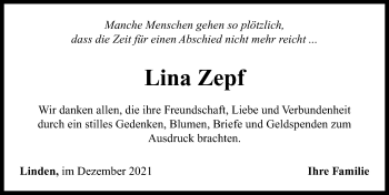 Traueranzeige von Lina Zepf von Neustadt/ Scheinfeld/ Uffenheim