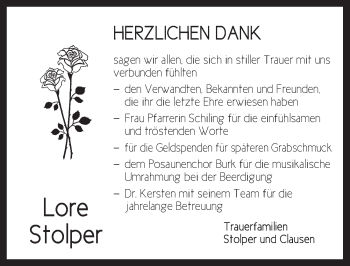 Traueranzeige von Lore Stolper von Dinkelsbühl/ Feuchtwangen