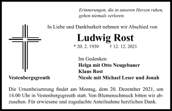 Traueranzeige von Ludwig Rost von Neustadt/ Scheinfeld/ Uffenheim