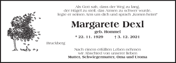 Traueranzeige von Margarete Dexl von Ansbach