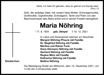 Traueranzeige von Maria Nöhring von Neustadt/ Scheinfeld/ Uffenheim