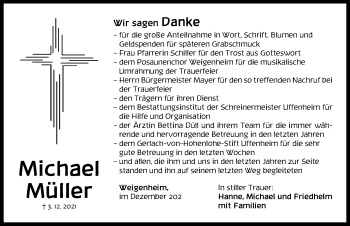 Traueranzeige von Michael Müller von Neustadt/ Scheinfeld/ Uffenheim