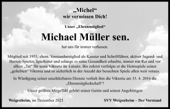 Traueranzeige von Michael Müller von Neustadt/ Scheinfeld/ Uffenheim