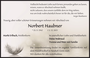 Traueranzeige von Norbert Haubner von Neustadt/ Scheinfeld/ Uffenheim