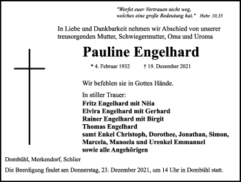 Traueranzeige von Pauline Engelhard von Rothenburg