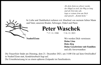 Traueranzeige von Peter Waschek von Neustadt/ Scheinfeld/ Uffenheim