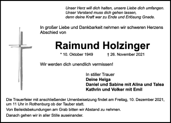 Traueranzeige von Raimund Holzfinger von Rothenburg