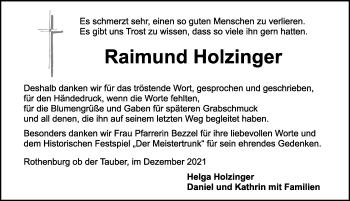 Traueranzeige von Raimund Holzinger von Rothenburg