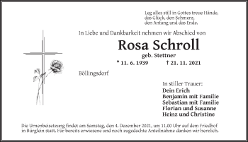 Traueranzeige von Rosa Schroll von Ansbach