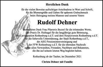 Traueranzeige von Rudolf Dehner von Rothenburg