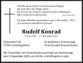 Traueranzeige von Rudolf Konrad von Rothenburg