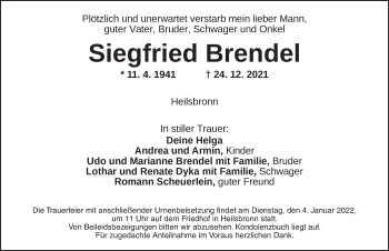 Traueranzeige von Siegfried Brendel von Ansbach