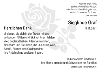 Traueranzeige von Sieglinde Graf von Dinkelsbühl/ Feuchtwangen