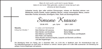 Traueranzeige von Simone Krause von Rothenburg