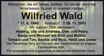 Traueranzeige von Wilfried Wald von Ansbach