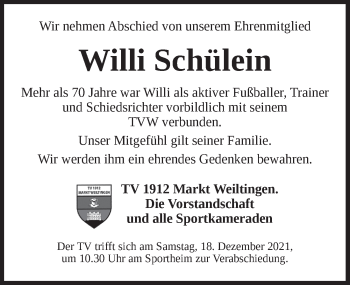 Traueranzeige von Willi Schülein von Dinkelsbühl/ Feuchtwangen