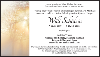 Traueranzeige von Willi Schülein von Dinkelsbühl/ Feuchtwangen