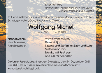 Traueranzeige von Wolfgang Michel von Neustadt/ Scheinfeld/ Uffenheim