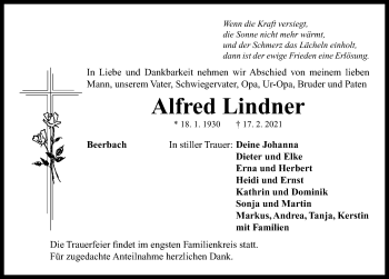 Traueranzeige von Alfred Lindner von Neustadt/ Scheinfeld/ Uffenheim