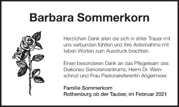 Traueranzeige von Barbara Sommerkorn von Rothenburg