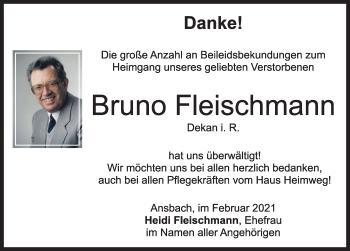 Traueranzeige von Bruno Fleischmann von Ansbach
