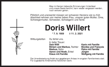 Traueranzeige von Doris Willert von Dinkelsbühl/ Feuchtwangen