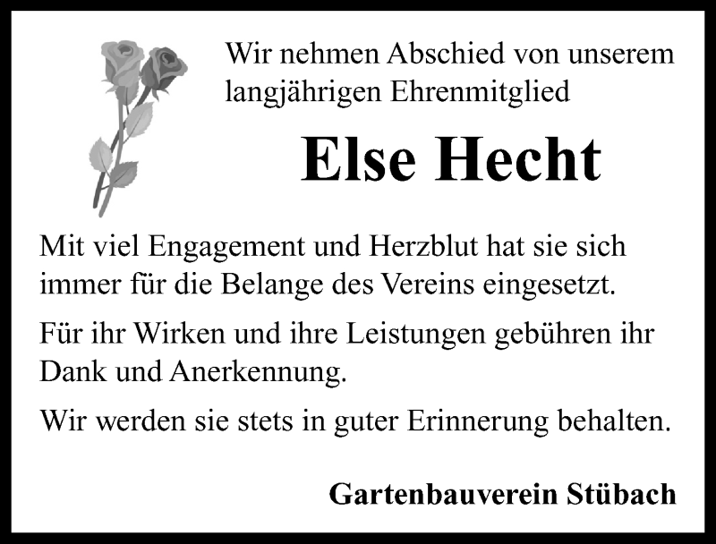  Traueranzeige für Else Hecht vom 27.02.2021 aus Neustadt/ Scheinfeld/ Uffenheim