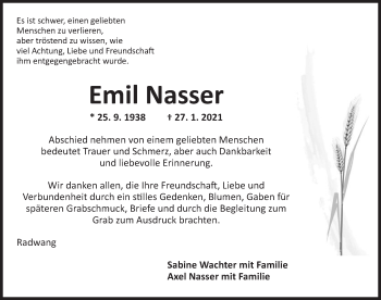 Traueranzeige von Emil Nasser von Dinkelsbühl/ Feuchtwangen
