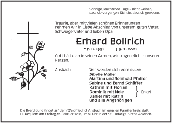 Traueranzeige von Erhard Bollrich von Ansbach