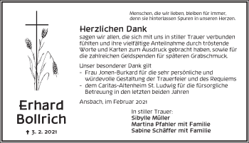 Traueranzeige von Erhard Bollrich von Ansbach