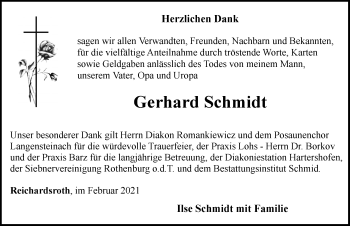 Traueranzeige von Gerhard Schmidt von Neustadt/ Scheinfeld/ Uffenheim