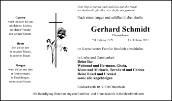 Traueranzeige von Gerhard Schmidt von Neustadt/ Scheinfeld/ Uffenheim