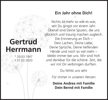 Traueranzeige von Gertrud Herrmann von Rothenburg
