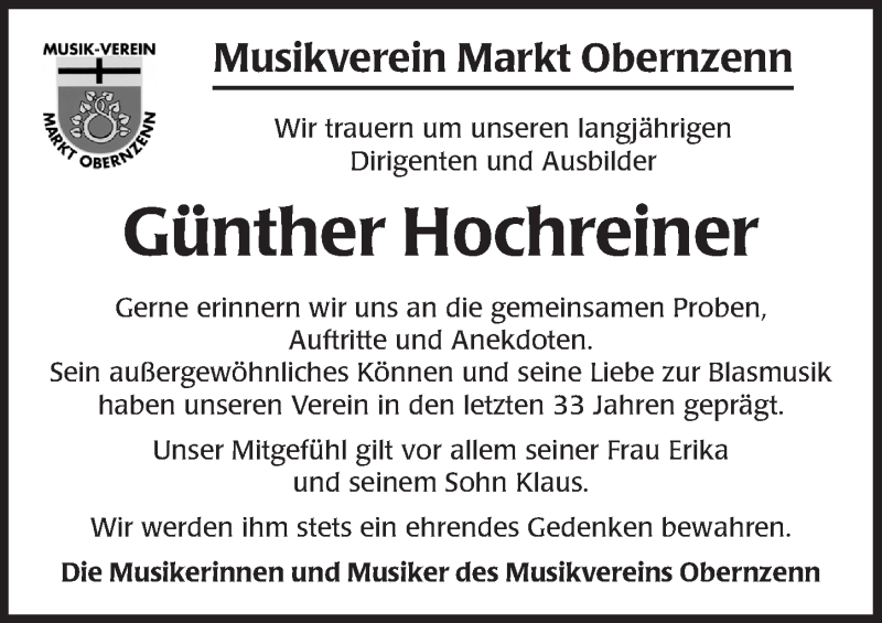  Traueranzeige für Günther Hochreiner vom 16.02.2021 aus Ansbach