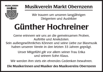 Traueranzeige von Günther Hochreiner von Ansbach