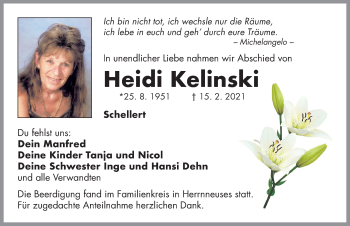 Traueranzeige von Heidi Kelinski von Neustadt/ Scheinfeld/ Uffenheim