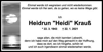 Traueranzeige von Heidrun Krauß von Ansbach