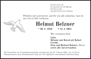 Traueranzeige von Helmut Belzner von Ansbach