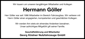 Traueranzeige von Hermann Göller von Neustadt/ Scheinfeld/ Uffenheim