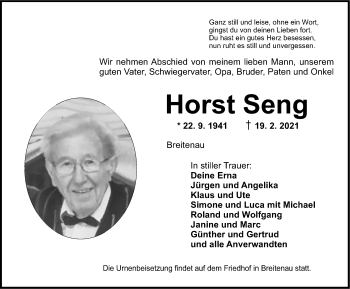 Traueranzeige von Horst Seng von Dinkelsbühl/ Feuchtwangen