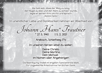 Traueranzeige von Johann Trautner von Ansbach