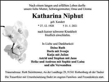 Traueranzeige von Katharina Niphut von Rothenburg